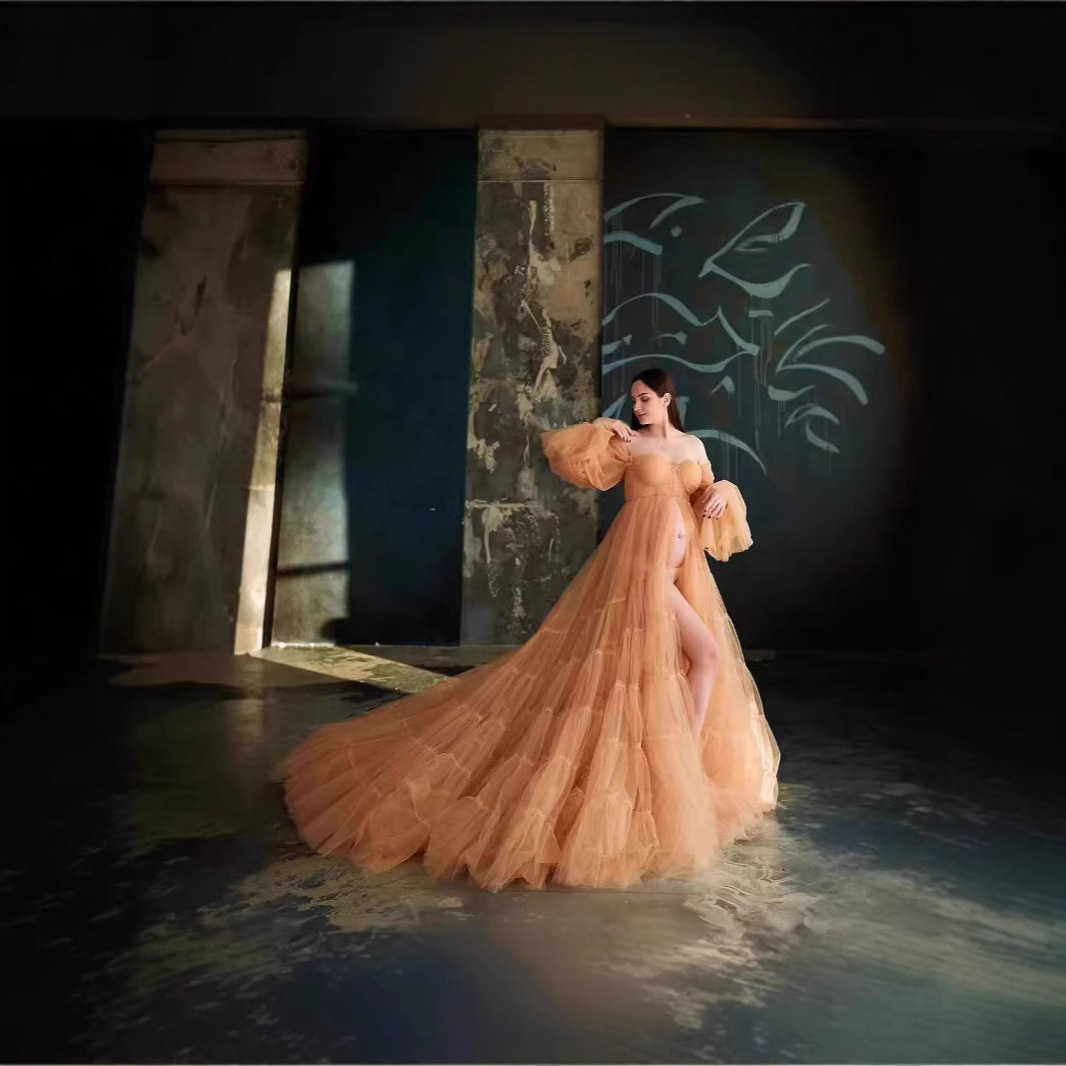Ventas transfronterizas calientes de pechos empalmados encantadores vestidos de mujer embarazada de tela abierta delantera vestido de mujer dulce vestido de tela suave