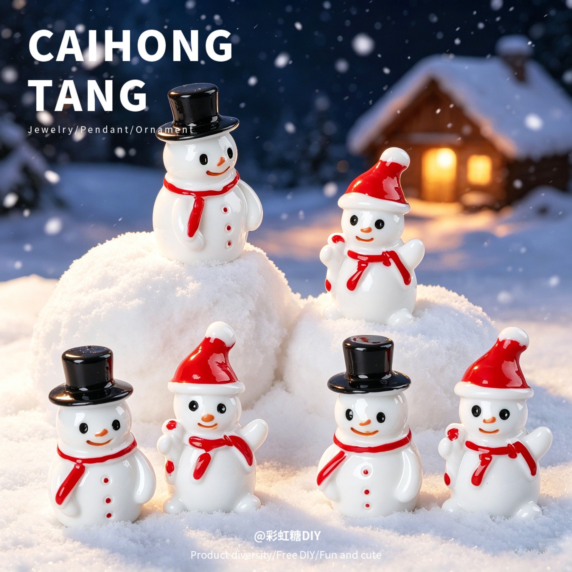 圣诞雪人树脂萌粒 冬日节日小公仔 雪景微景观摆件 可爱圣诞主题