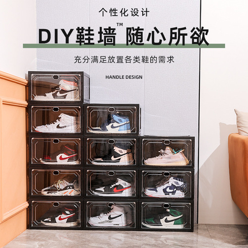 Assembled-in-one magnetic side-opening basketball shoes box, acrylic large transparent storage shoe box, direct factory sales