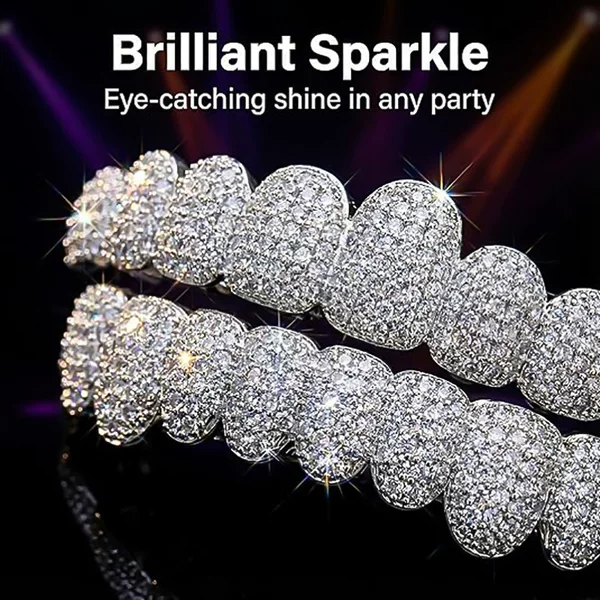 European and American Amazon Micro-Inlaid 8A Zircon Full Zircon 10-Tooth Gold Teeth Grills Cross-Border Hip-Hop Trendy Accessories Hip-Hop Teeth Grills
