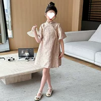 Летнее платье Cheongsam для девочек, новинка 2024 года, средняя и большая детская милая улучшенная юбка с короткими рукавами, детское платье в древнем стиле в китайском стиле