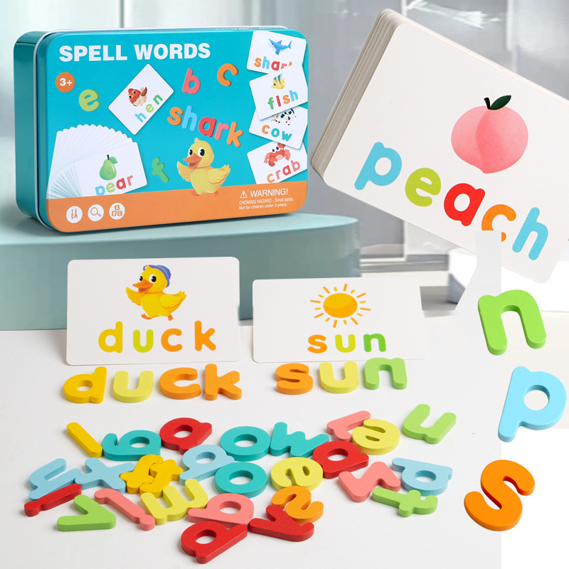 Children's 26-Letter English Card Tin Box Portable Learning Word Spelling Cognitive Baby Early Education Educational Toys