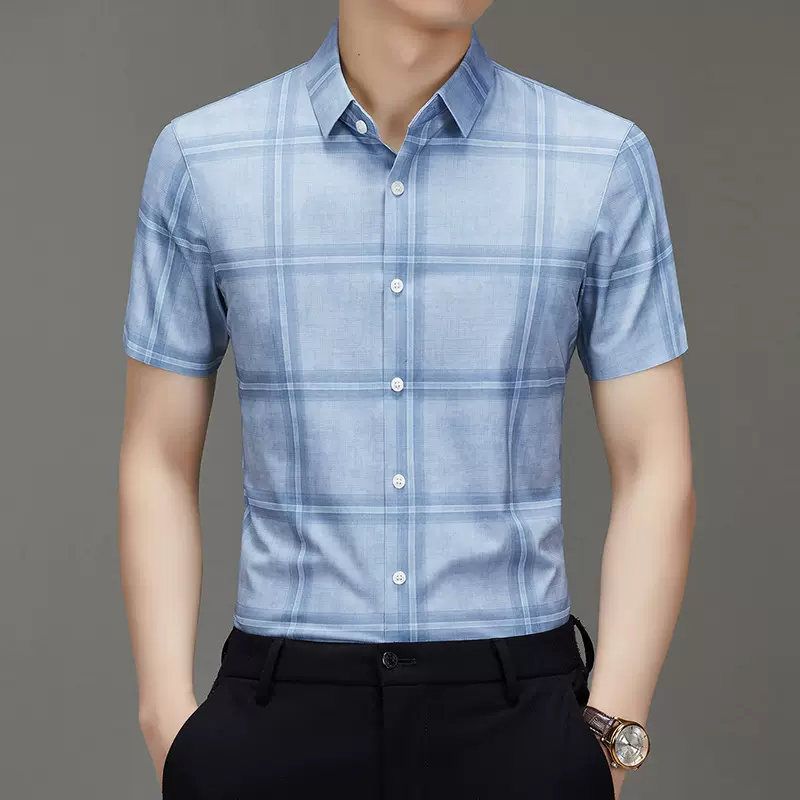 男士短袖衬衫25年夏季新款无痕高弹冰感速干中老年男士衬衫男短袖