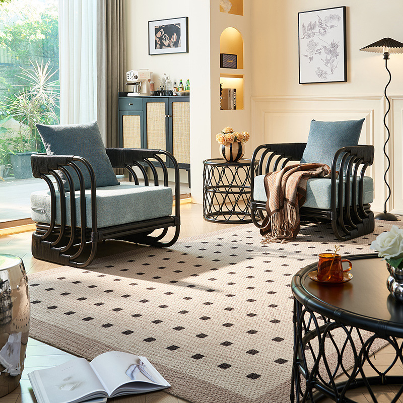 Indonesian Plant Rattan Woven Rattan Chair Three-piece Set Retro Homestay Bedroom Single Sofa Chair Coffee Table Combination Indonesian Plant Rattan Woven Rattan Chair Three-piece Set Retro Homestay Bedroom Single Sofa Chair Coffee Table Combination