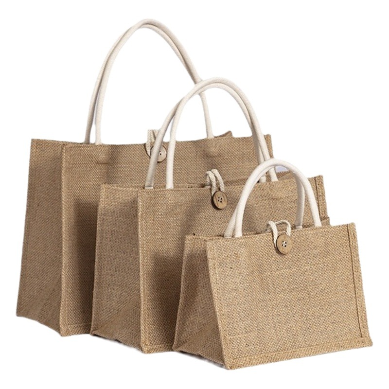 En stock bolso de lino No impreso logotipo impreso personalizado bolso Lino yute compras algodón y lino bolso de mano portátil personalizado