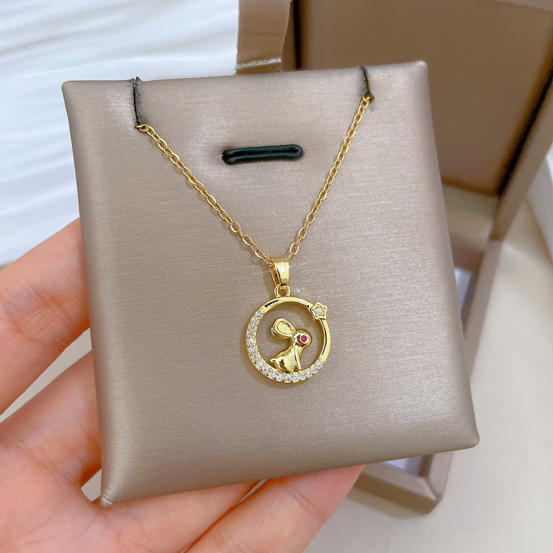 Gorgeous Red-eyed Rabbit Necklace Diamond Collarbone Chain Women_voghion.com