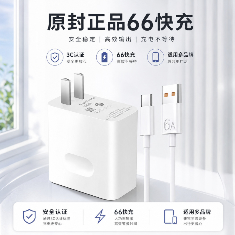 120 Super Fast Charging Charger Suitable for Huawei Mobile Phone Charging Head Android Fast Charging Head 6A Data Cable Typec