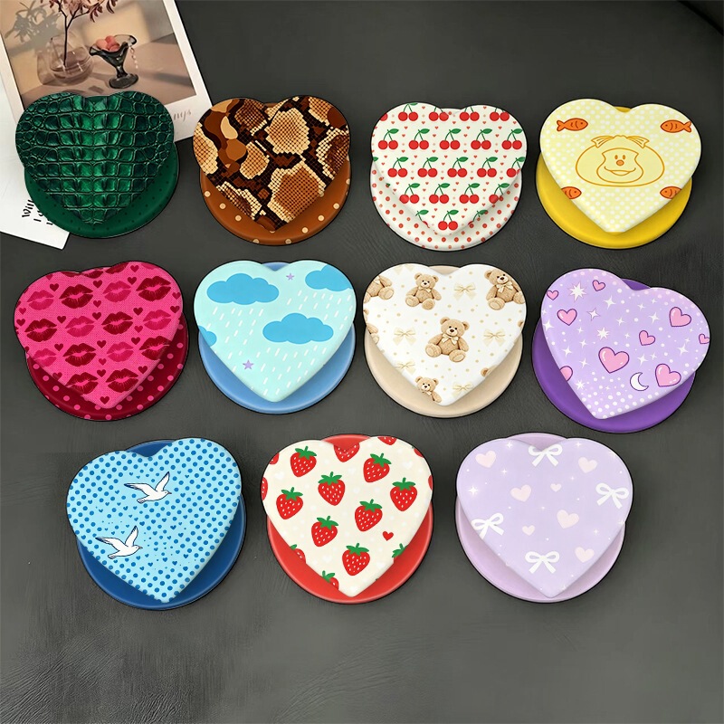Cross-border retro-style dopamine heart-shaped unique airbag stand with floral cartoon pattern, foldable magnetic phone holder Cross-border retro-style dopamine heart-shaped unique airbag stand with floral cartoon pattern, foldable magnetic phone holder