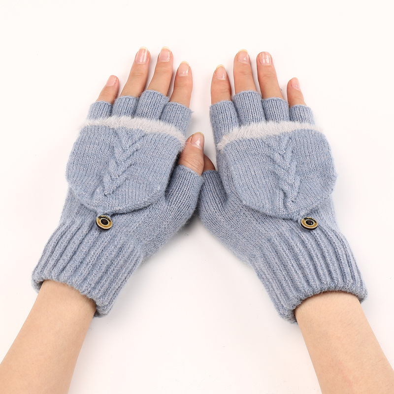 G810 flip Burr autumn and winter New short wool open finger gloves women's warm fashion knitted half finger oversleeve