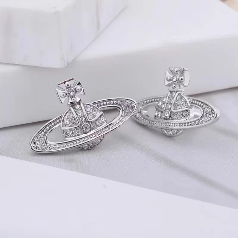 Empress Vivienne Vivian Classic Full Diamond Saturn Earrings Light Luxury Celebrity Style Versatile High-End Feel