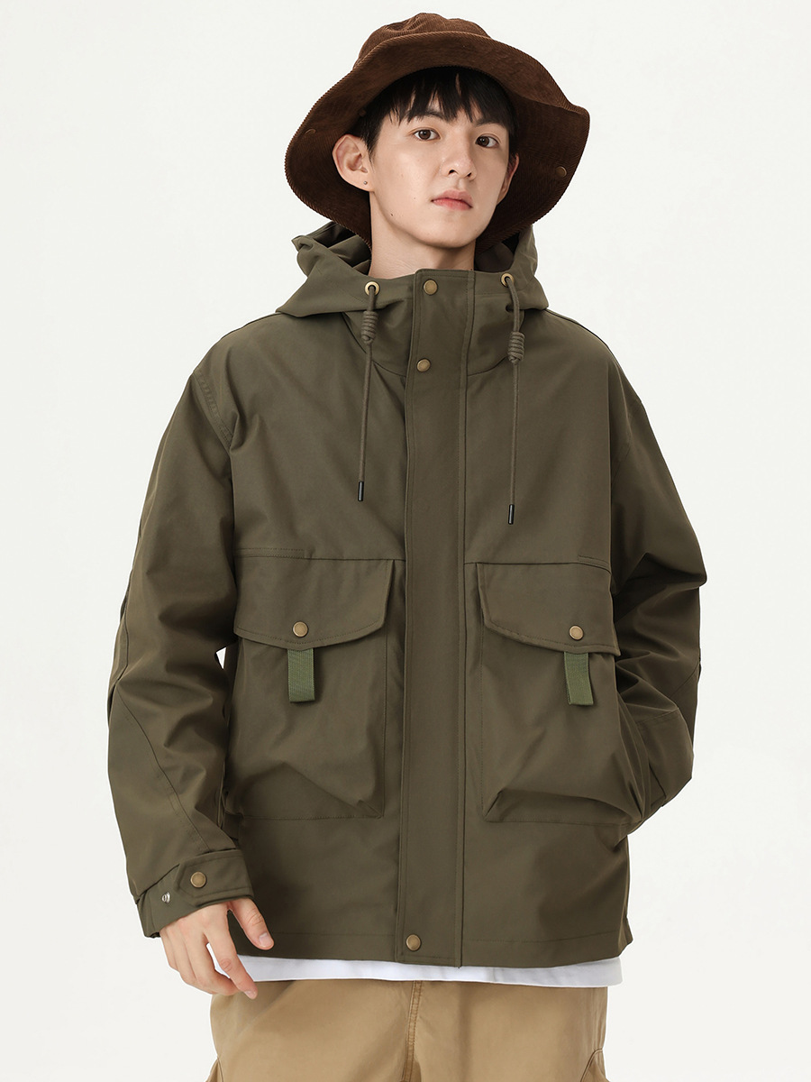 Rumeng otoño nuevo japonés funcional ropa de trabajo chaqueta suelta de los hombres al aire libre con capucha chaqueta a prueba de viento de los hombres de moda