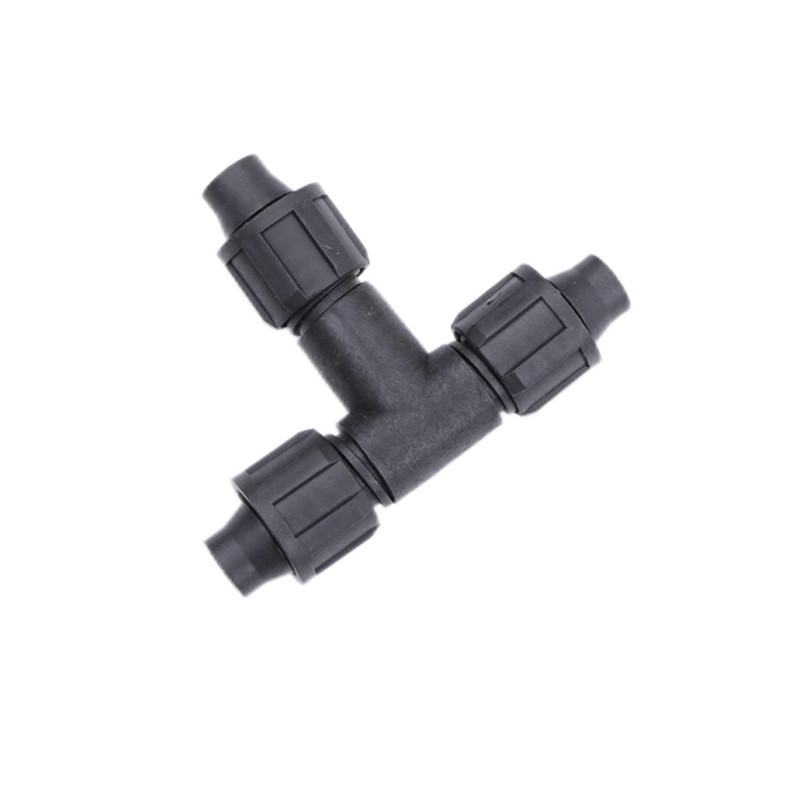 Mayorista de tubería de goteo bloqueo hembra recta codo de tres vías accesorios de tubería PE accesorios de válvula de conmutación de conector de tubería de agua simple