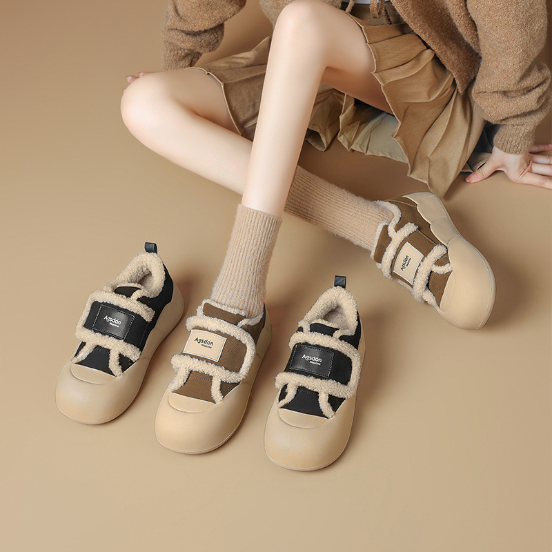 Zapatos de algodón de terciopelo de Augu Lion Degas para mujeres 2025 nuevos zapatos de invierno de puff feos y espessados, zapatos de skate bonitos con suela gruesa