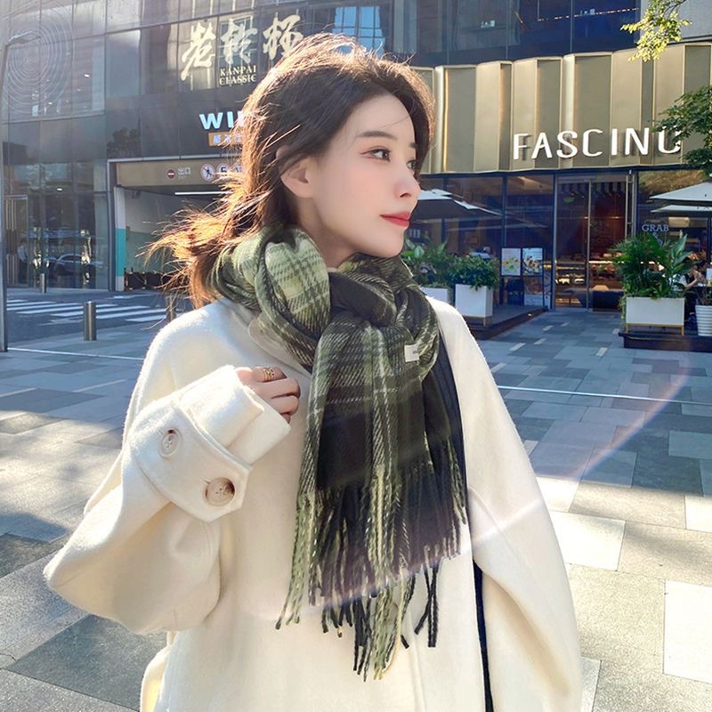 Bufanda de cuadros verde para mujer chal cálido de invierno_voghion.com