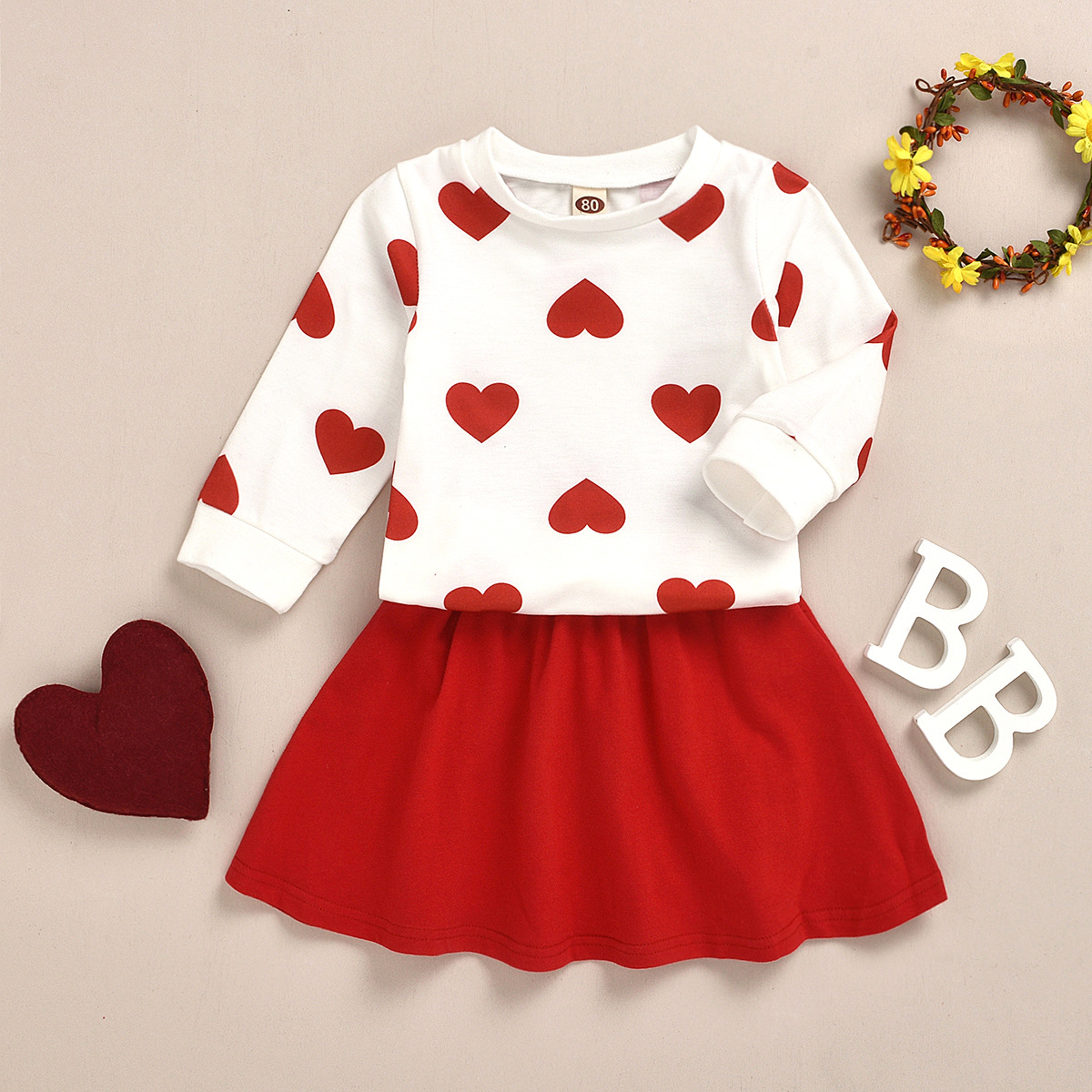 400g Weight Kids Clothing Sets Children's Clothing Type Long Sleeve Sleeve Length Princess Cute Heart Shape Cotton Girls Clothing Sets