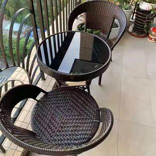 Simple Balcony Small Tea Table for Home Use, Small Apartment Tea Table, Living Room Rattan Small Coffee Table, Table and Chair Set, Glass Round Shape