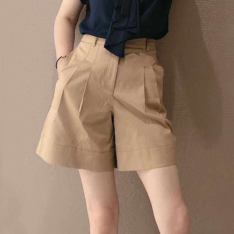 Quần short nữ cạp cao ống rộng dáng suông chất vải mỏng mùa hè — Màu đen chi tiết 4