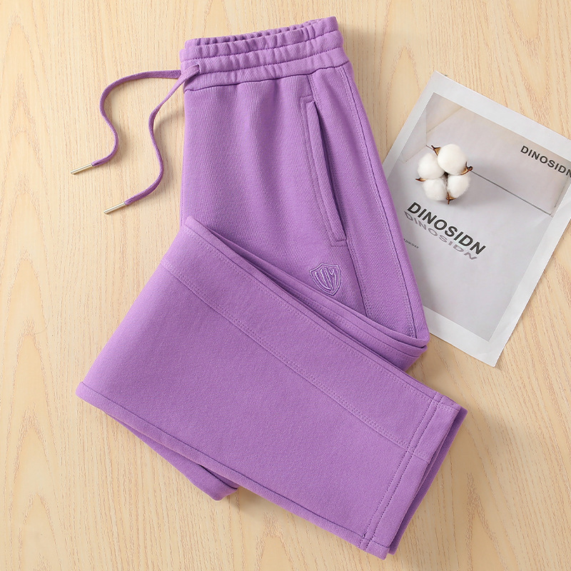 100% Cotton Purple Women's Spring and Autumn New Style Terry Cotton Sweatpants Straight-Leg Casual Sports Pants Fashionable High-Waisted