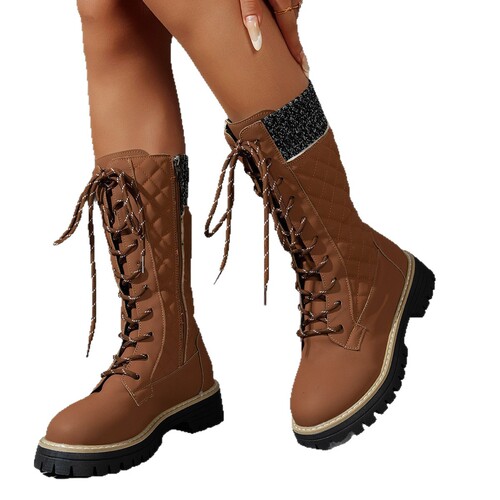 Women's winter new arrival lined slip-on mid-calf boots with thick soles and platform Martin boots in large sizes