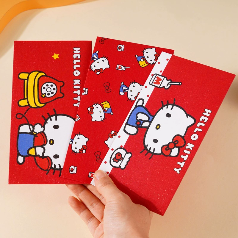 Подарочные конверты на новый год Hello Kitty Серия красные, новые креативные мультяшные красные конверты для весны фестиваля, подлинные KT, 3 штуки