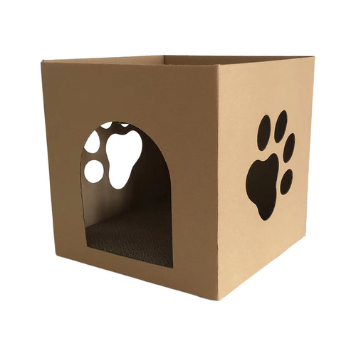 Pet Cat Bed Durable Cat Scratching Board Anti-Scratch Cardboard Box Amazon Wholesale High-Density Corrugated Paper Homeless Cat House