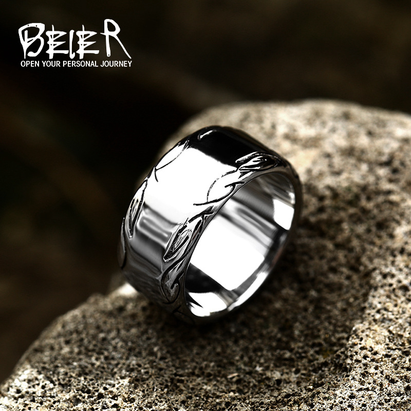 Beier北欧バイキングケルト結チタン鋼男性指輪レトロシンプルファッションステンレス指輪
