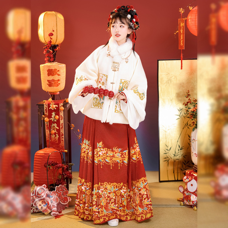 Cao County Hanfu women's 2023 new autumn and winter Dragon New Year greeting clothes fleece-lined thickened vest dress that can be worn at work Cao County Hanfu women's 2023 new autumn and winter Dragon New Year greeting clothes fleece-lined thickened vest dress that can be worn at work