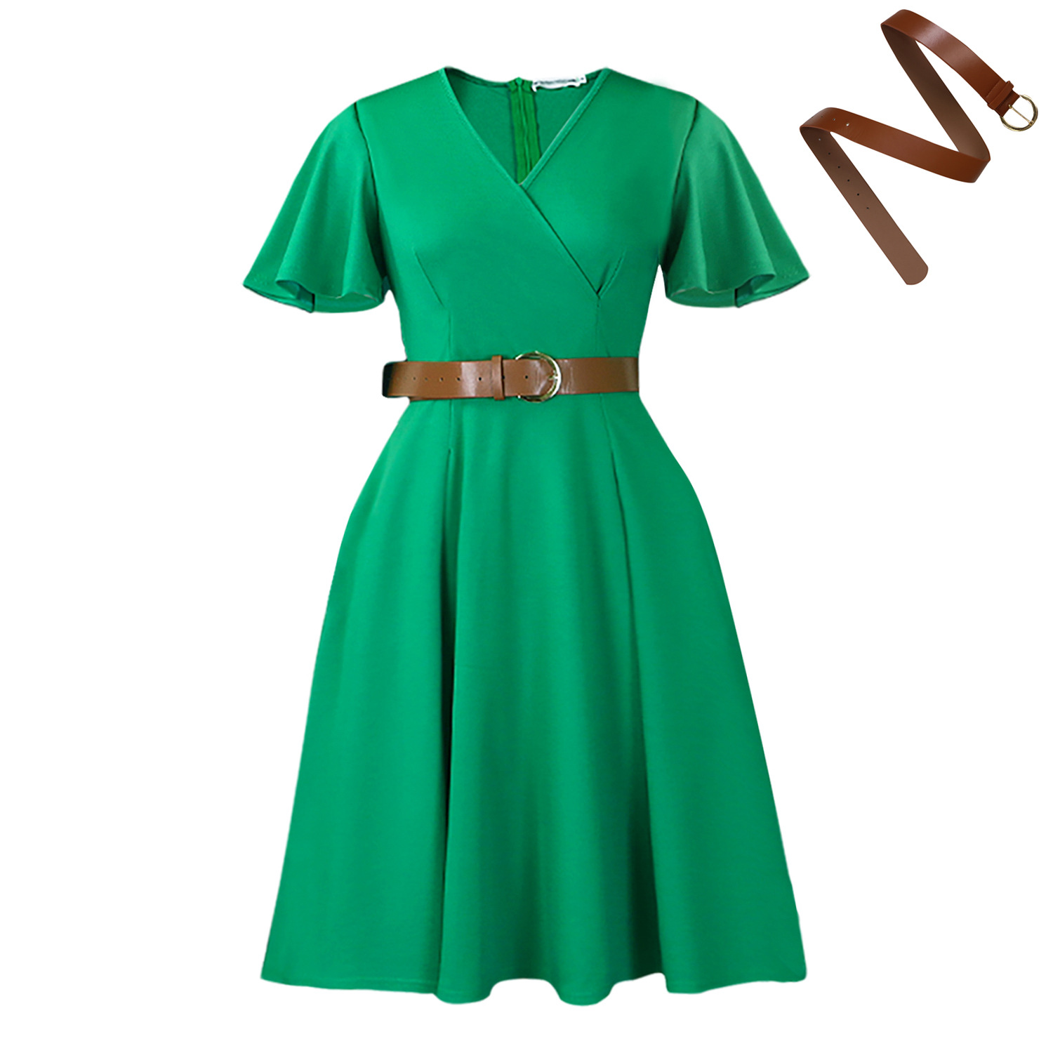 Plus Size Women's Clothing V Neck Dress Elegant Solid Color Flared Sleeve Casual Fashion American Style_ecoleips.com