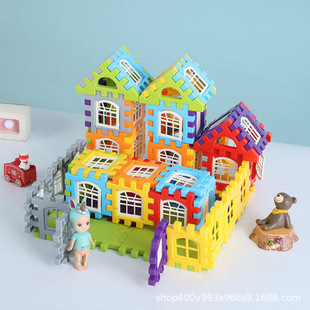 New children's puzzle large houses fight to open the door to open the door to insert the building block toy men and girls' birthday gift