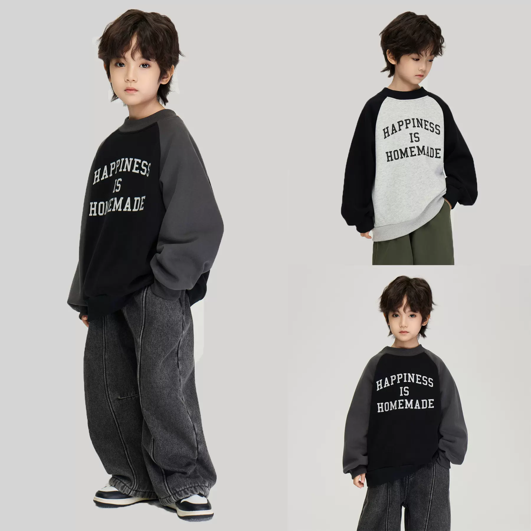 2025冬季新款童装儿童字母印花保暖上衣中大童一体绒插肩袖卫衣潮