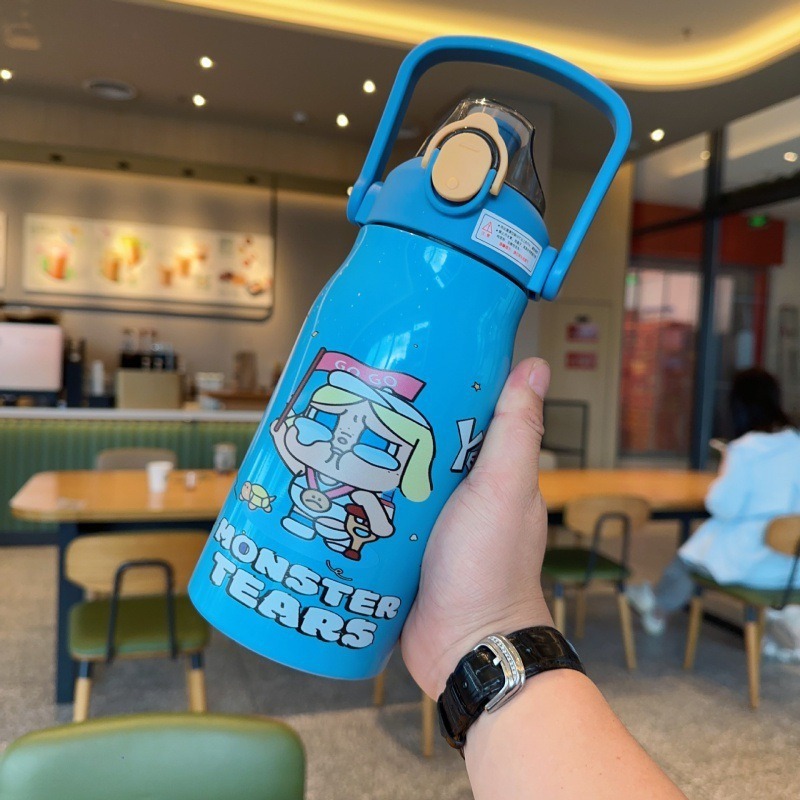 新型大容量保温ポットかわいい学生カップ304ステンレス保温カップ持ち手携帯ストローカップ|undefined