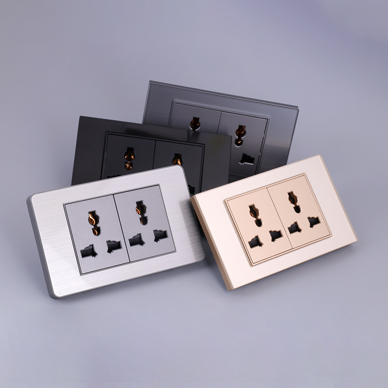 Estándar británico estándar americano multifuncional de seis agujeros de acero inoxidable cepillado champán oro y plata rectangular socket panel fábrica al por mayor