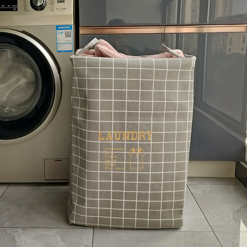 日式简约防尘收纳袋70L格子布艺洗衣篮衣柜整理衣服被子收纳1527