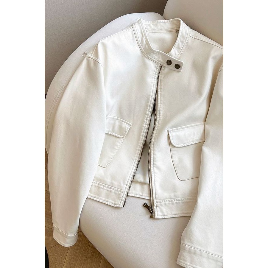 Korean Style Versatile Casual Pu Leather Short Biker Jacket for Women 2025 Spring New Retro Trendy Jacket Coat