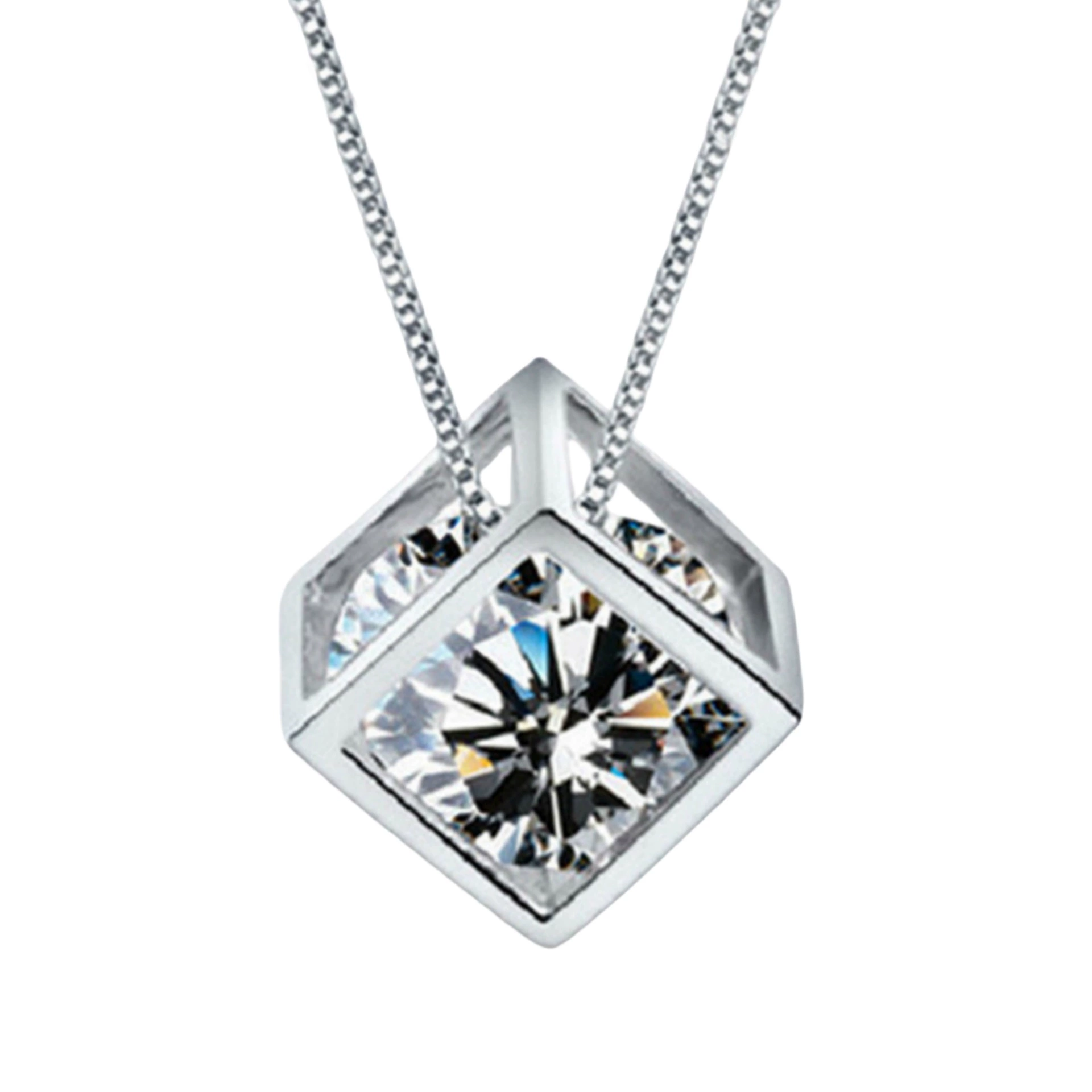 Square Pendant (Platinum) JDZ387, 2 ct simulated diamond, 1.3×1.0 cm
