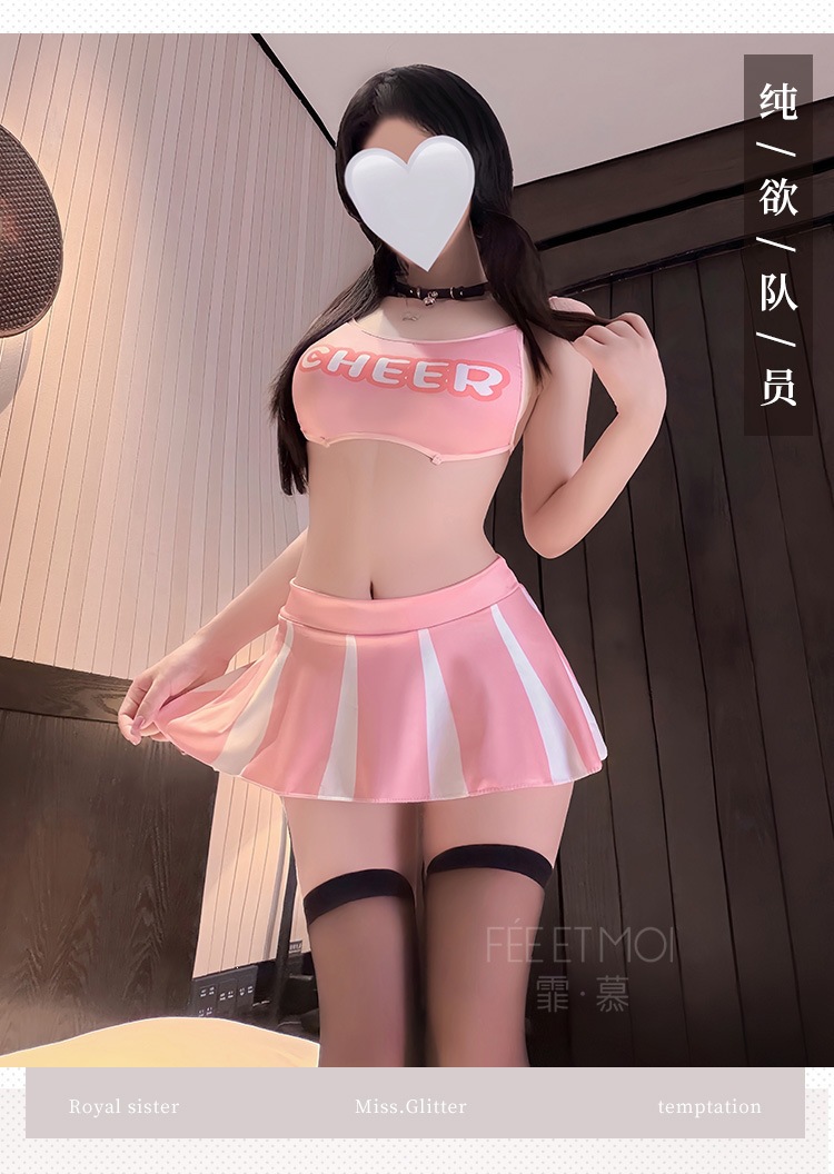 Feimu Cheerleader Costume Set with Mini Skirt, Top, Thong, Choker and Stockings — detail image 10