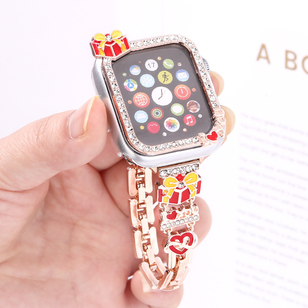 New Christmas Gift Box Diamond Metal Strap For Apple Watch Iwatch56789SE Set_voghion.com