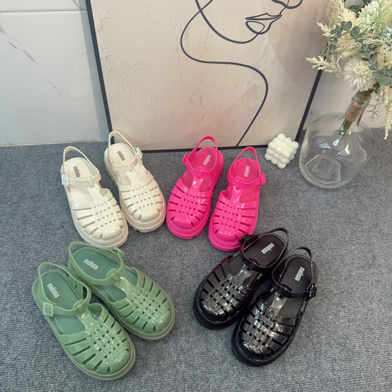 2024 Melissa Summer New Thick Sole Woven Classic Roman Women's Shoes Fashion All-match High Heel Sandals