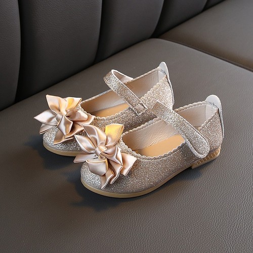 Children's leather shoes for girls, glitter princess shoes with bow, single shoes for little girls, performance shoes for girls