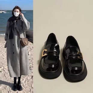 Spring 2025 New British-style Small Leather Shoes Women's Single-layer Shoes Thick-soled Loafers Black Women's Shoes All-match JK Shoes for Students
