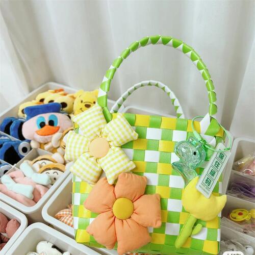 Red Book Street Food Basket Woven Bag Colorful Woven Basket Bag Handheld Basket Cartoon DIY Gift