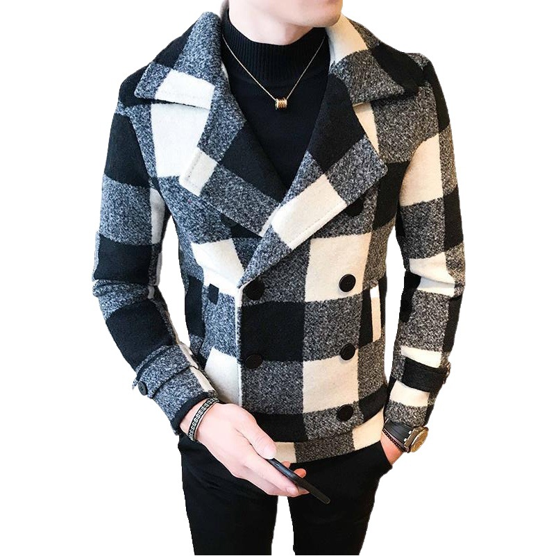 2022 nuevo invierno a cuadros abrigo de lana corta cazadora estilo coreano moda Otoño e Invierno guapo abrigo de lana image 1