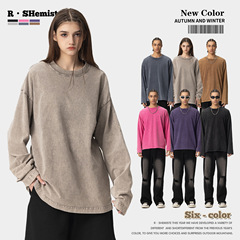 RS Men's Clothing | Cross-border Trend Brand Wax Wash Long Sleeve T-shirt Men's Pure Cotton 270G Heavy American Round-neck Washing Old T-shirt