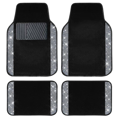 Cross-border universal car floor mats, velvet with sparkling rhinestones, full crystal anti-slip PVC car interior floor mats (Universal Foot Pad) - white