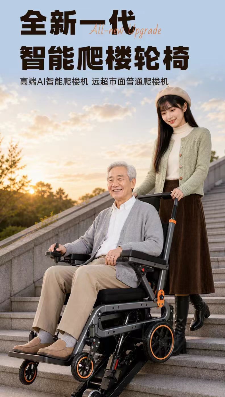 Foldable aluminum alloy electric stair climber that allows you to climb stairs without bending over; a specialized electric wheelchair designed for use in older buildings