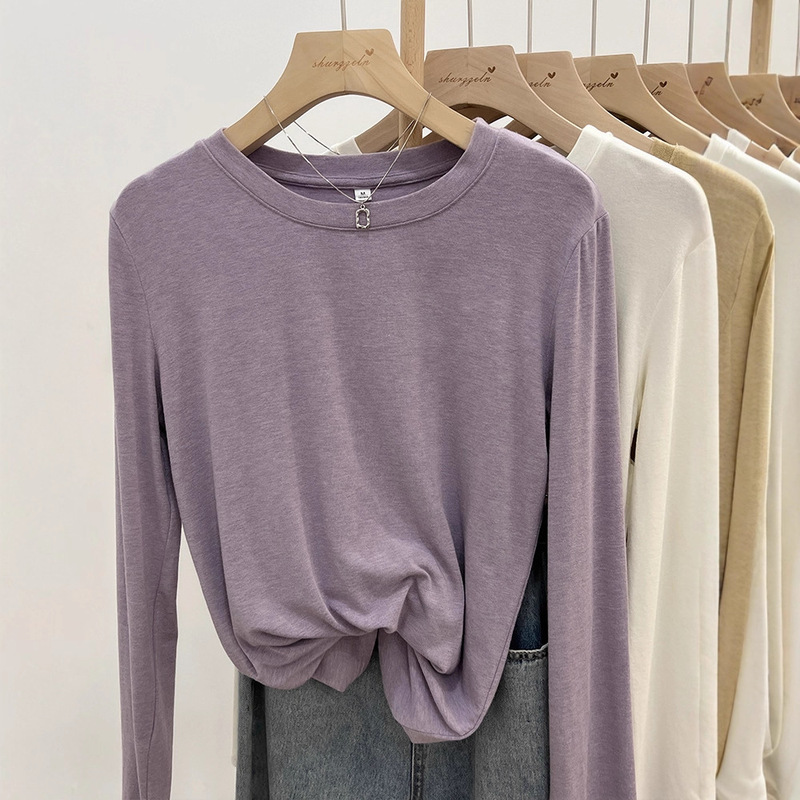 Cashmere Soft and Smooth Thin T-Shirt Top for Women, Loose Long-Sleeved 2026 Autumn New Round Neck Inner Layer Base Shirt