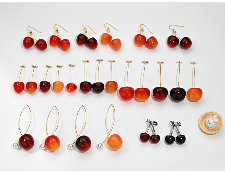 Women's Gender Plating Design 1 Pair Sweet Cherry Plating Arylic Alloy Drop Earrings Ear Studs