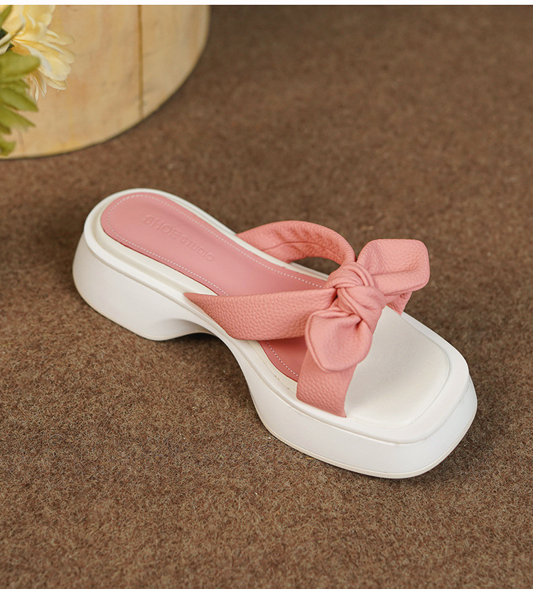Ženske ljetne papuče s ružičastom mašnom i debelim potplatom, modne sandale i papuče na platformi_voghion.com