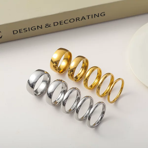 Amazon classic cross-border source stainless steel inside and outside spherical smooth ring simple men's and women's standard beautiful size