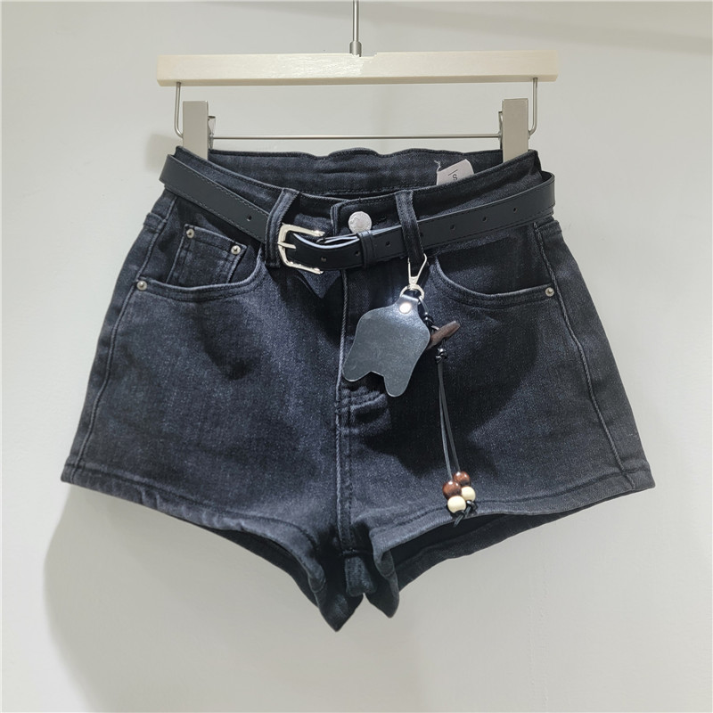 Pantalones Cortos de Mezclilla Lavada para Mujer Corte A con Elástico image 7